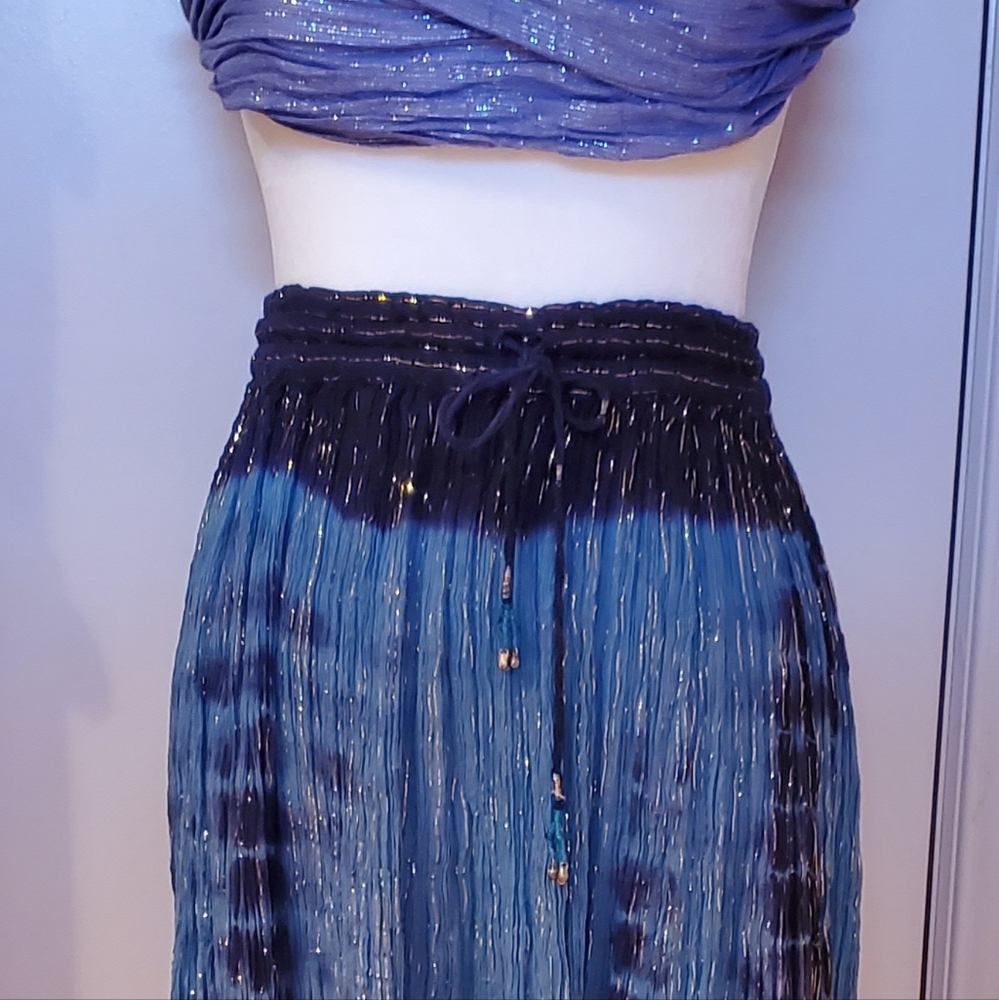 XL Vintage Skirt Drawstring Waste        2.5' Long Blue/Blue/Gold Thread 💖